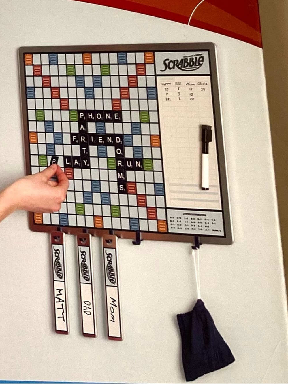 Scrabble Message board & game, dry erase markers & magnetic letter tiles - NWOT!